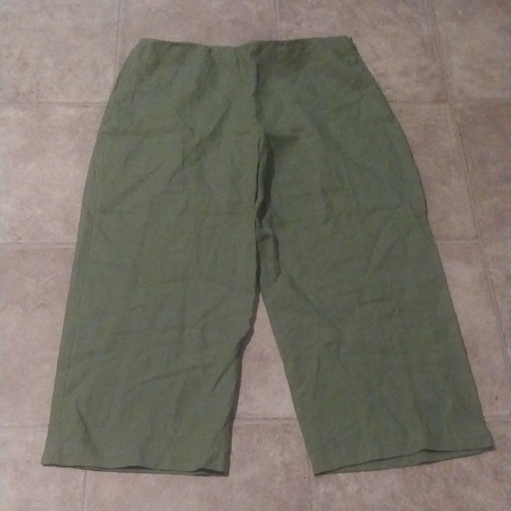 Eileen Fisher Sage Green 100% Irish Linen Side Zip Wide Leg Pants Grandmacore